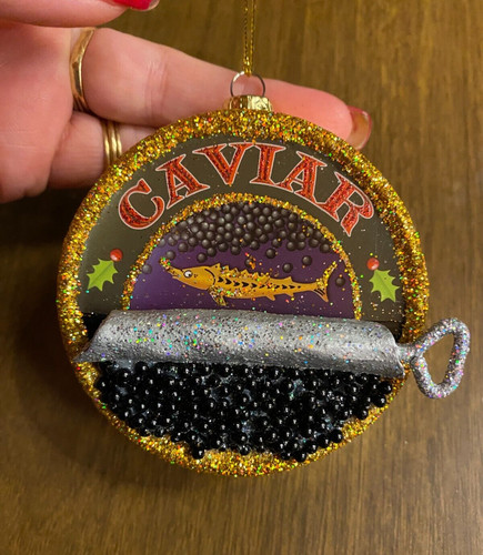 Blown glass black caviar fish - black,