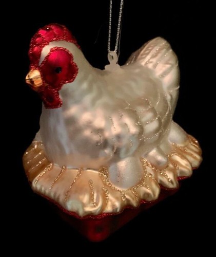 Blown glass chicken hen laying - blown,